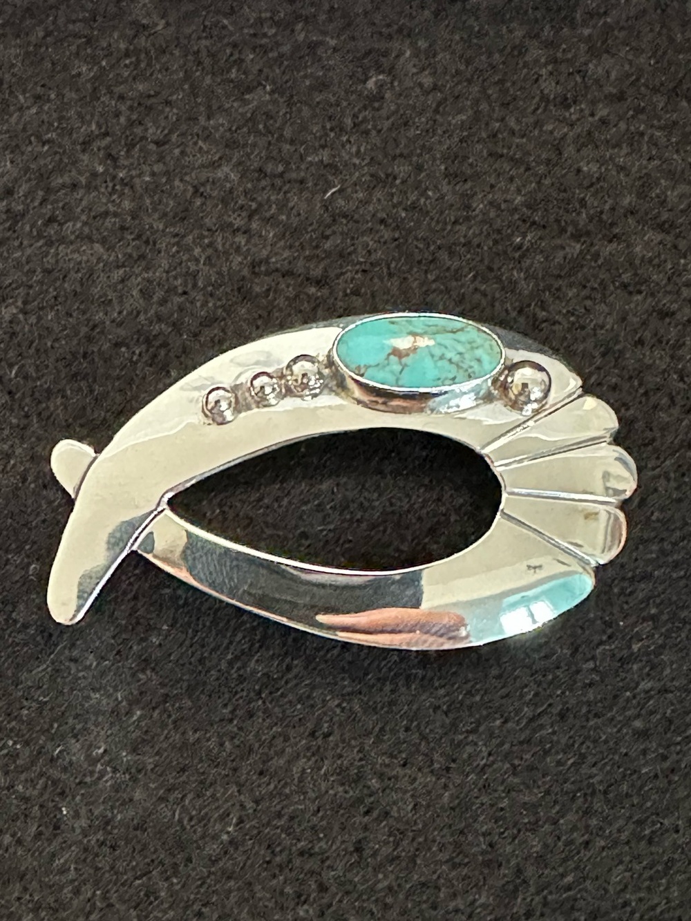Vintage Sterling Silver Turquoise Modernist Brooch Signed LSP
